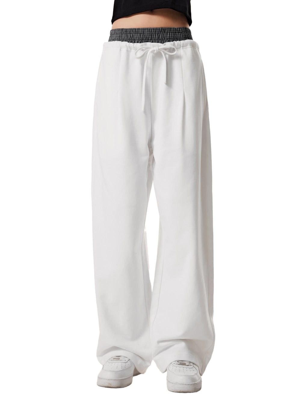 Logo Plaid Contrast Waist Pants