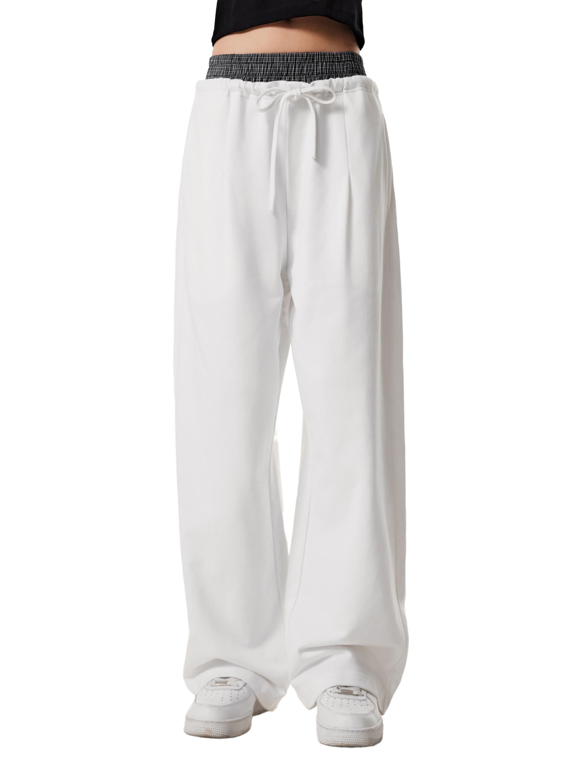 Logo Plaid Contrast Waist Pants